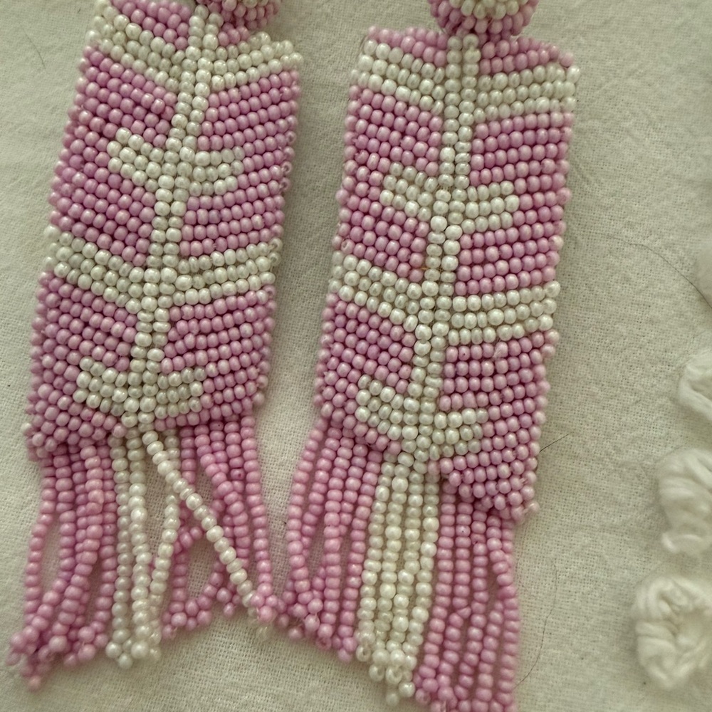 Pink and White Beaded Earrings